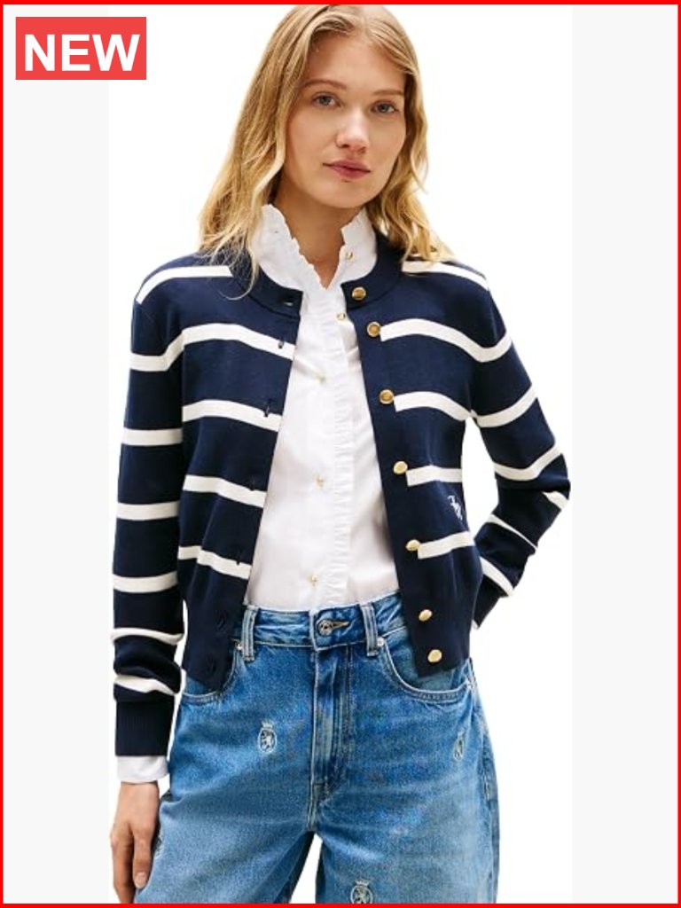 Cotton Crew Neck Cardigan Sweater Lightweight Button Down Knit With Embroidered